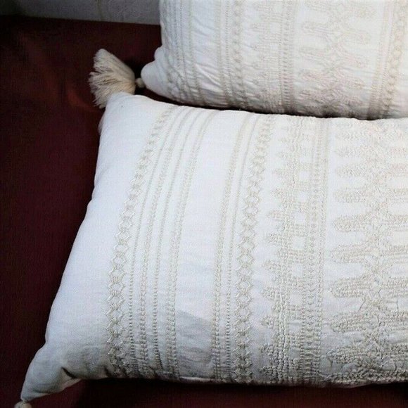 NWT Embroidered Bolster Throw Pillow 16" x 42"